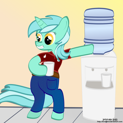 Size: 1000x1000 | Tagged: safe, artist:invidlord, lyra heartstrings, pony, g4, human behavior, humie, solo, water cooler