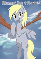 Size: 944x1342 | Tagged: safe, artist:rtug, derpy hooves, pegasus, pony, g4, female, hang in there, mare, poster, solo, tree branch