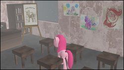 Size: 1121x635 | Tagged: source needed, safe, pinkie pie, earth pony, pony, fanfic:silent ponyville, g4, 3d, anatomy chart, butt, chart, crossover, female, konami, mare, pinkamena diane pie, plot, silent hill, solo, source in the description