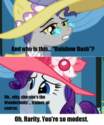 Size: 640x766 | Tagged: safe, edit, edited screencap, screencap, pish posh, rarity, silver frames, g4, sweet and elite, caption, image macro, implied rainbow dash, text edit