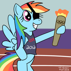 Size: 1000x1000 | Tagged: safe, artist:toonboy92484, rainbow dash, pony, g4, askpiratedash, eyepatch, olympics, pirate dash, solo