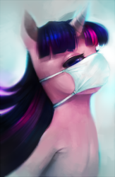 Size: 488x750 | Tagged: dead source, safe, artist:crookedtrees, twilight sparkle, pony, unicorn, g4, female, harsher in hindsight, hilarious in hindsight, mare, mask, solo, surgical mask, surreal, unicorn twilight