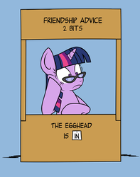 Size: 563x713 | Tagged: safe, artist:julianwilbury, twilight sparkle, pony, g4, crossover, glasses, lucy's advice booth, peanuts, solo