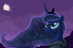 Size: 4500x3000 | Tagged: safe, artist:pirill, princess luna, pony, g4, clothes, female, hoodie, moon, night, solo, the cosmos