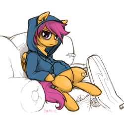 Size: 2163x2015 | Tagged: safe, artist:purmu, scootaloo, pegasus, pony, g4, chair, scooter