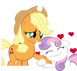 Size: 857x800 | Tagged: safe, artist:allukakalluto, applejack, sweetie belle, earth pony, pony, unicorn, g4, duo, duo female, female, filly, foal, heart, mare, simple background, transparent background