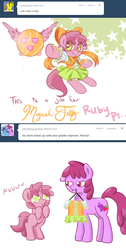 Size: 807x1604 | Tagged: safe, artist:haute-claire, berry punch, berryshine, ruby pinch, earth pony, pony, unicorn, g4, bipedal, crying, dressup, duo, duo female, female, filly, mare