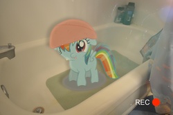 Size: 2464x1632 | Tagged: safe, artist:chubble-munch, artist:oppositebros, rainbow dash, g4, bath, cute, filly, irl, photo, ponies in real life