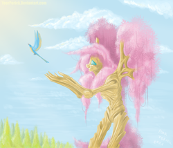 Size: 1052x900 | Tagged: safe, artist:pooryorick, fluttershy, bird, ent, anthro, g4, female, fluttertree, lord of the rings, profile, solo, species swap, tree