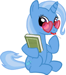 Size: 792x901 | Tagged: safe, artist:ah-darnit, trixie, pony, unicorn, g4, book, cute, diatrixes, female, glasses, lolita (book), lollipop, mare, simple background, solo, transparent background