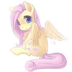 Size: 700x700 | Tagged: safe, artist:zayger, fluttershy, pony, g4, cute, female, looking at you, looking back, looking back at you, shyabetes, simple background, solo, white background, wing fluff