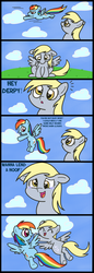 Size: 600x1754 | Tagged: safe, artist:kukimao, derpy hooves, rainbow dash, pegasus, pony, g4, cloud, comic, crying, duo, female, flying, mare, sky, smiling, tears of joy, teary eyes, weather control
