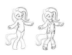 Size: 971x750 | Tagged: safe, artist:carnifex, fluttershy, anthro, g4, clothes, monochrome