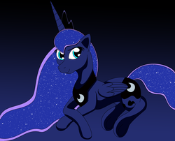 Size: 1600x1293 | Tagged: safe, artist:playfulpossum, princess luna, pony, g4, female, prone, solo