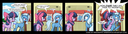 Size: 3165x857 | Tagged: safe, artist:reikomuffin, trixie, twilight sparkle, g4, bow, comic