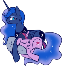 Size: 403x427 | Tagged: safe, artist:lulubell, princess luna, twilight sparkle, g4, female, lesbian, ship:twiluna, shipping, simple background, sleeping, transparent background