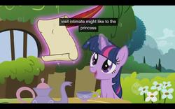 Size: 1280x800 | Tagged: safe, edit, edited screencap, screencap, twilight sparkle, g4, stare master, ei, hub logo, youtube caption