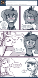 Size: 550x1112 | Tagged: safe, artist:johnjoseco, derpy hooves, princess celestia, princess luna, alicorn, pony, ask princess molestia, princess molestia, g4, ask, comic, heart, scrunchy face, tumblr