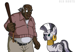 Size: 922x647 | Tagged: safe, artist:old roots, zecora, zebra, g4, crossover, lord niggertron approves, parody, the boondocks, uncle ruckus
