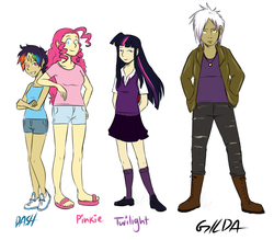 Size: 1098x962 | Tagged: safe, artist:cartoonlion, gilda, pinkie pie, rainbow dash, twilight sparkle, ask futashy, futaverse, g4, humanized