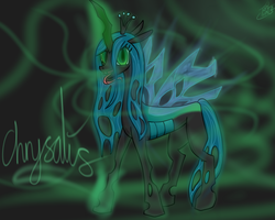 Size: 5000x4000 | Tagged: dead source, safe, artist:tlatophat, queen chrysalis, changeling, changeling queen, g4, absurd resolution, crown, female, frown, jewelry, looking at you, open mouth, regalia, signature, smiling, solo, standing, tongue out