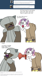 Size: 887x1594 | Tagged: safe, spot, sweetie belle, diamond dog, dog, pony, unicorn, ask the diamond dogs, g4, ask, megaphone, tumblr