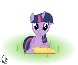 Size: 900x750 | Tagged: safe, artist:thetidbit, twilight sparkle, pony, unicorn, g4, book, female, looking at you, lying down, mare, reading, simple background, smiling, solo, transparent background, unicorn twilight