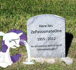 Size: 704x657 | Tagged: safe, rarity, g4, crying, grave, meta, zepassionateone
