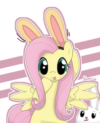 Size: 1075x1330 | Tagged: safe, artist:hoyeechun, angel bunny, fluttershy, g4, bunny ears, pixiv