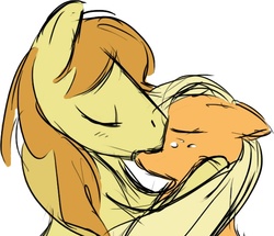 Size: 628x541 | Tagged: safe, artist:mriia, applejack, braeburn, earth pony, pony, g4, duo, eyes closed, female, incest, kissing, male, mare, ship:braejack, shipping, simple background, stallion, straight, white background