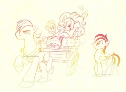 Size: 1047x766 | Tagged: safe, artist:la-nita, big macintosh, pinkie pie, earth pony, pony, g4, hay, male, stallion, wagon