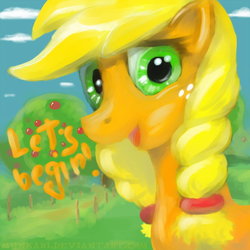 Size: 600x600 | Tagged: safe, artist:munkari, applejack, earth pony, pony, g4, alternate hairstyle, female, solo, tree