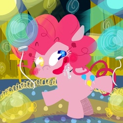 Size: 500x500 | Tagged: safe, artist:krystal's art blog, pinkie pie, earth pony, pony, g4, balloon, blushing, drool, female, mare, solo