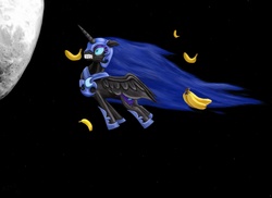 Size: 2338x1700 | Tagged: safe, artist:alexrockclimber, nightmare moon, g4, banana, moon, space