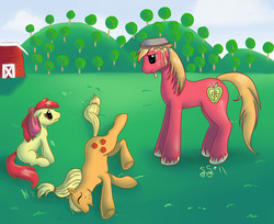 Size: 1098x896 | Tagged: safe, artist:alipes, apple bloom, applejack, big macintosh, earth pony, pony, g4, male, stallion, trio