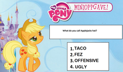 Size: 1073x632 | Tagged: safe, applejack, earth pony, pony, g4, female, have fun with the ponies, quiz, solo