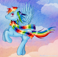 Size: 650x634 | Tagged: safe, artist:tinuleaf, rainbow dash, pony, g4, clothes, female, scarf, solo