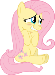 Size: 3597x4852 | Tagged: safe, artist:regolithx, fluttershy, pony, g4, the super speedy cider squeezy 6000, absurd resolution, blushing, embarrassed, female, fluttershy sleeps naked, simple background, sitting, solo, transparent background, vector