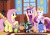 Size: 1768x1250 | Tagged: safe, artist:viraljp, discord, fluttershy, princess cadance, princess celestia, princess luna, queen chrysalis, alicorn, changeling, changeling queen, draconequus, nymph, pegasus, pony, g4, age regression, baby, baby celestia, baby changeling, baby chrysalis, baby discord, baby draconequus, baby luna, baby pony, candy, cewestia, crown, cute, cutealis, diaper, discute, female, filly, filly luna, filly queen chrysalis, fluttershy's cottage, fluttershy's cottage (interior), foal, folded wings, food, indoors, jewelry, lollipop, looking at each other, looking at someone, male, mare, nervous, pacifier, pink-mane celestia, regalia, s1 luna, sitting, spread wings, wings, woona, worried, young, younger