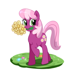 Size: 1000x1000 | Tagged: safe, artist:madmax, cheerilee, earth pony, pony, g4, bouquet, cheeribetes, cute, female, flower, mare, mouth hold, simple background, solo, transparent background