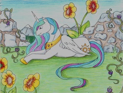 Size: 1641x1239 | Tagged: safe, artist:caelonas, princess celestia, alicorn, pony, g4, solo, traditional art