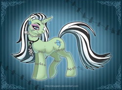 Size: 2600x1922 | Tagged: safe, artist:almairis, pony, unicorn, frankie stein, horn, monster, monster high, ponified, stitched body