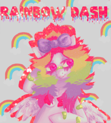 Size: 900x997 | Tagged: safe, artist:riikoxcatx3, rainbow dash, pegasus, semi-anthro, g4, bandaid, bandaid on nose, bow, decora, female, hair bow, harajuku, mare, psychedelic, solo, surreal