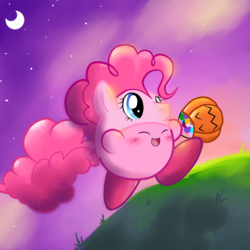 Size: 800x800 | Tagged: safe, artist:perfectpinkwater, pinkie pie, puffball, g4, candy, clothes, costume, crossover, food, halloween, halloween costume, holiday, kirby, kirby (series), kirby pie