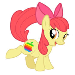 Size: 1000x1000 | Tagged: safe, artist:perfectpinkwater, apple bloom, earth pony, pony, g4, apple (company), apple bloom's bow, bow, female, filly, hair bow, raised tail, simple background, solo, tail, transparent background