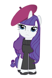Size: 1800x2700 | Tagged: safe, rarity, pony, g4, badge icon image, beatnik rarity, beret, clothes, frown, hat, simple background, solo, sweater, transparent background, vector