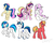 Size: 1422x1138 | Tagged: safe, artist:calicopikachu, big macintosh, bon bon, dj pon-3, fleur-de-lis, princess cadance, shining armor, sweetie drops, vinyl scratch, alicorn, earth pony, pony, unicorn, g4, bedroom eyes, butt, eyes closed, female, hair over one eye, looking at you, looking back, male, mare, plot, pose, raised hoof, raised leg, sitting, smiling, stallion, trotting, underhoof, unshorn fetlocks