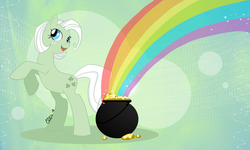 Size: 1280x768 | Tagged: safe, artist:ellisarts, minty (g1), g1, g4, g1 to g4, generation leap, pot of gold, rainbow