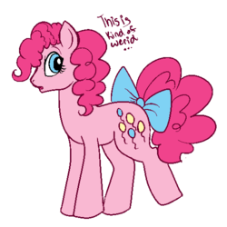 Size: 500x500 | Tagged: safe, artist:lulubell, pinkie pie, earth pony, pony, g4, female, simple background, solo, tail bow, white background