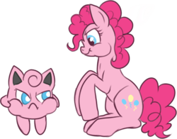 Size: 472x370 | Tagged: safe, artist:lulubell, pinkie pie, jigglypuff, g4, crossover, pokémon, simple background, transparent background